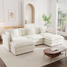 U-Shaped Sectional Sofa w/Reversible Footrest, 5-Seater Convertible Corner Couch with 2 Ottomans ,Modern Minimalist Soft Sofa & Couch for Living