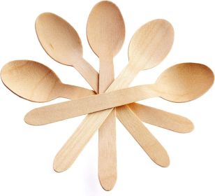Disposable Wooden Cutlery Spoons, Compostable and Earth Friendly, 6.25 Inch Length - Pack of 100 Spoons